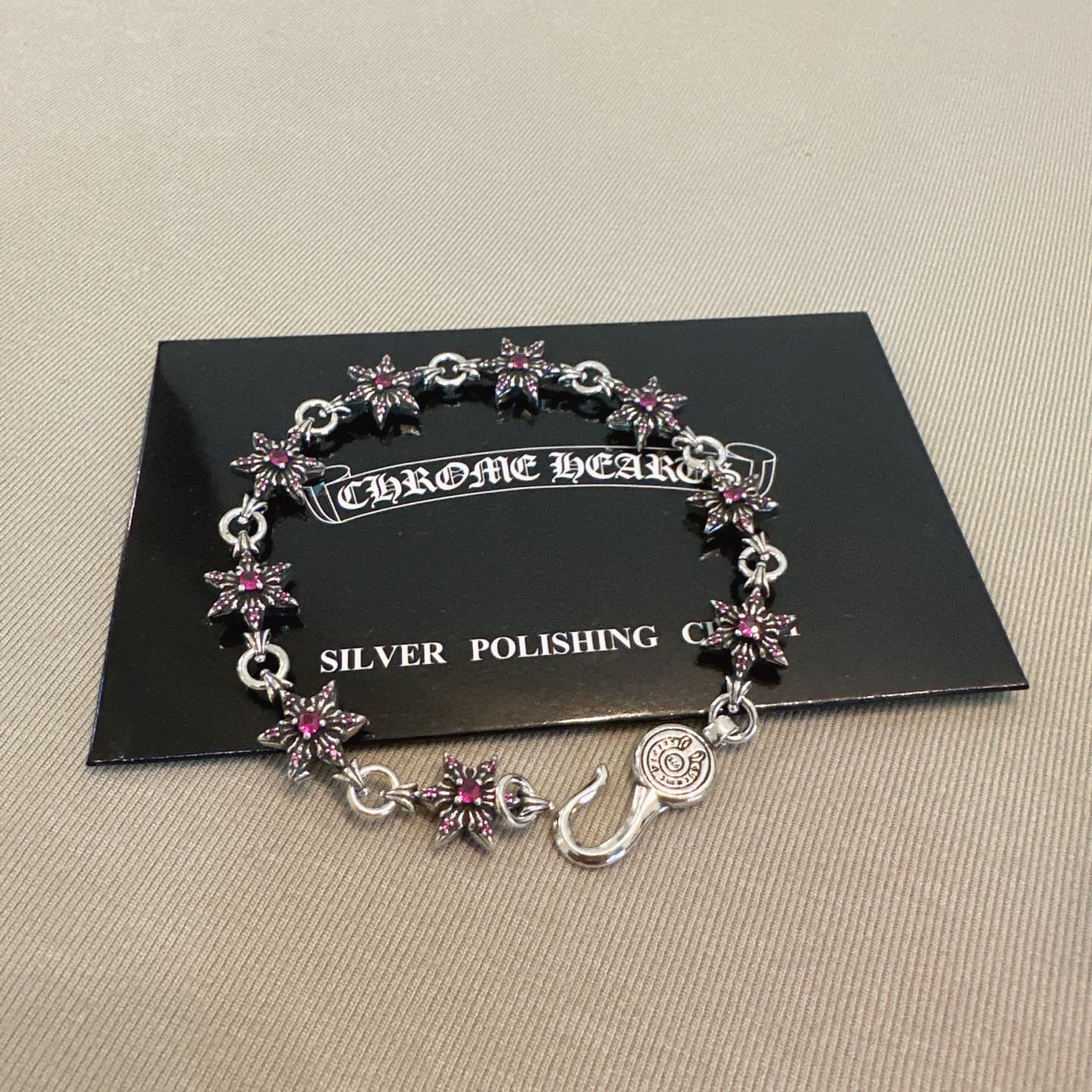 Chrome Hearts Silver Bracelet with Red Stones